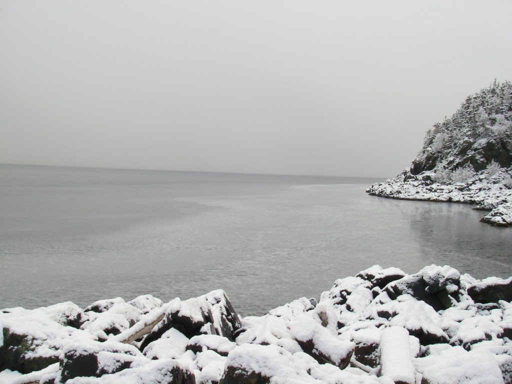 An inauspicious beginning to the day: snow on the water (Photo: Mark Zeiger).