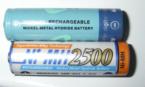 Two different NiMH AA batteries (Photo: Mark A. Zeiger).