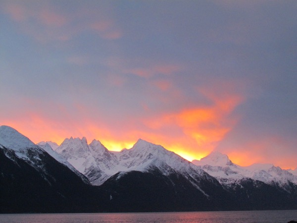 December sunrise over Coast Range, Alaska