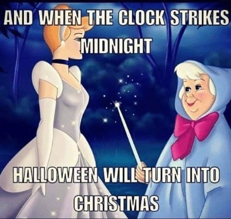 visual joke about Halloween turning into Christmas