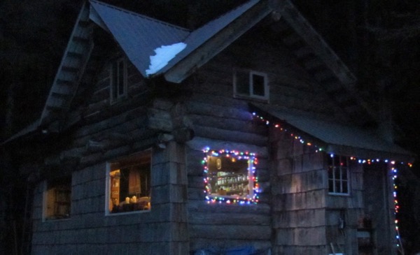 Zeiger family homesttead cabin at Christmas
